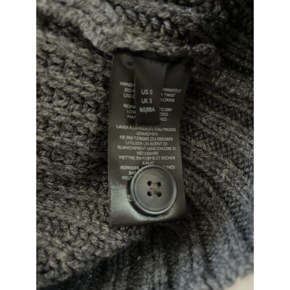 Anthropologie Wool Blend Sweater Cardigan Women S Gray Ribbed Chunky Deep V Neck - Picture 9 of 11